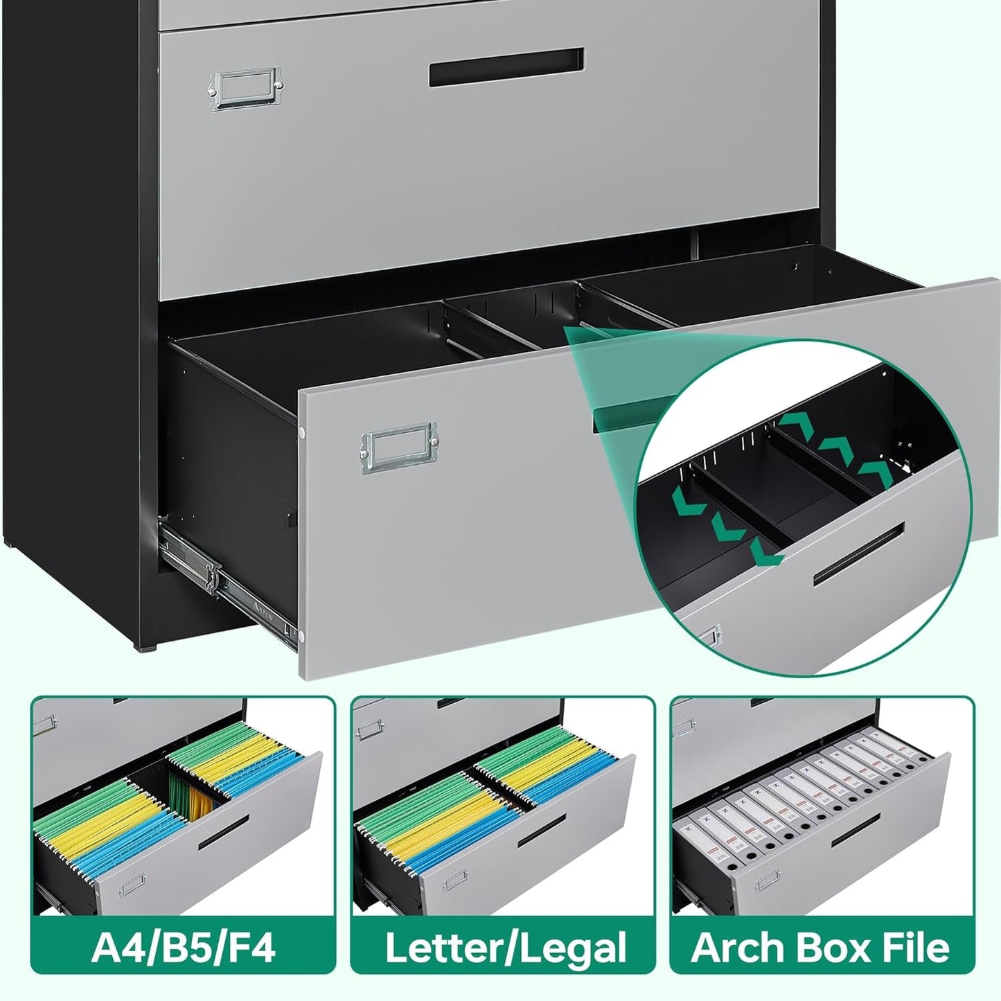 File Cabinet with Lock-Lateral 2 Drawer Metal Filing Cabinets-Organization Storage Cabinets for Home Office-Hanging Letter/Legal/F4/A4 Size (2 Drawer-Grey Black)-4