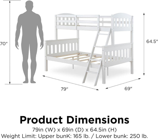 Airlie Twin over Full Bunk Bed, White, Wood Construction, Converts to Twin/Full, 4-Step Ladder, Guard Rails-1