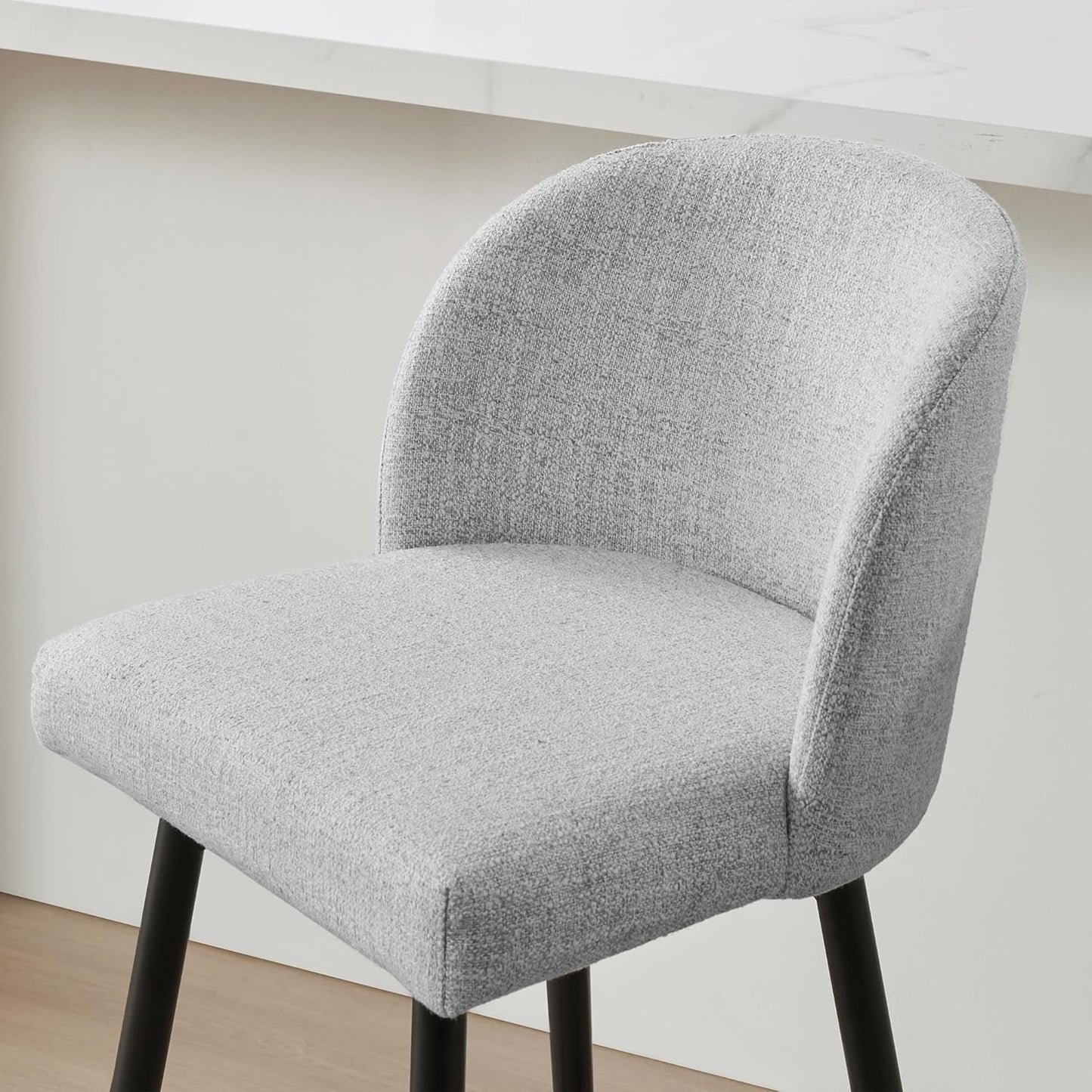 Counter Height Bar Stools Set of 3, 360° Swivel Upholstered Barstools with Backs and Metal Legs, 26" H Seat Height, Fabric in White (Multi-Colored)-4