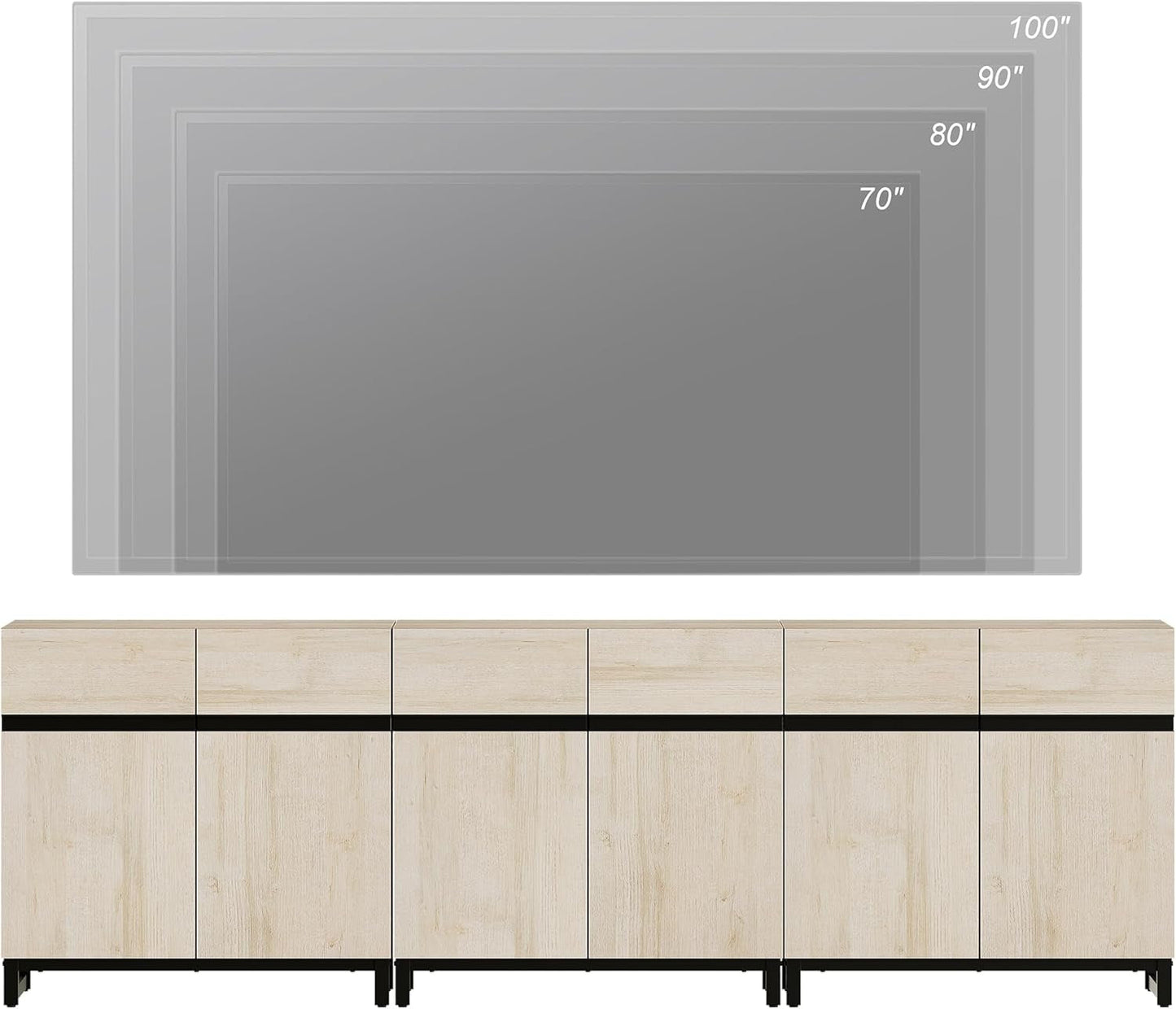 Modern TV Stand for Tvs up to 110 Inch, 3 in 1 Wood Entertainment Center TV Console Table with Adjustable Shelves and Metal Base for Living Room,Bedroom,Light Oak-4