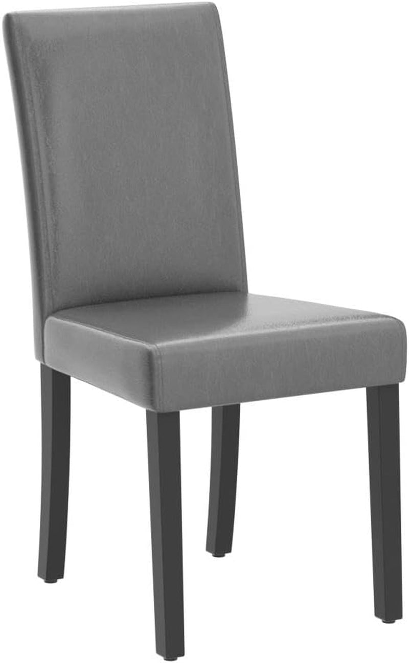 Set of 4 Dining Chairs Faux Leather High Back Kitchen Chair Upholstered Armless Side Chair with Waterproof Surface and Wood Legs for Home and Restaurant, Gray-3