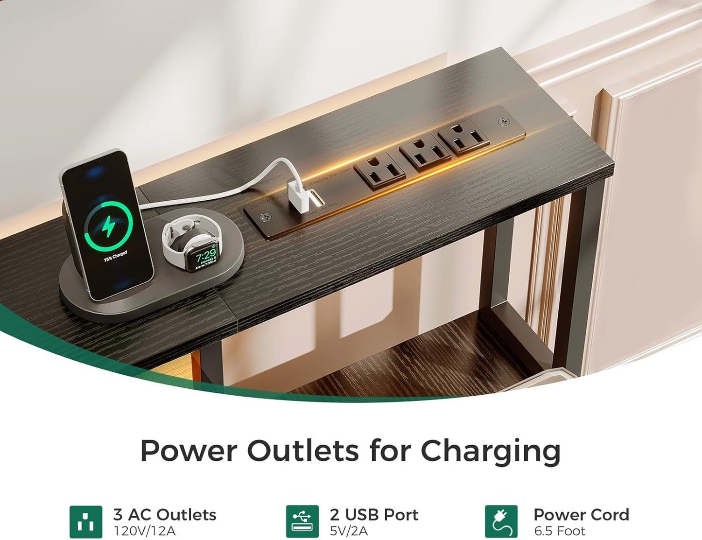 48-Inch Computer Desk with Power Outlets and LED Lights, Gaming Desk with 4 Fabric Drawers, Reversible Office Desk with Monitor Stand, Writing/Study Table for Home, Black-4