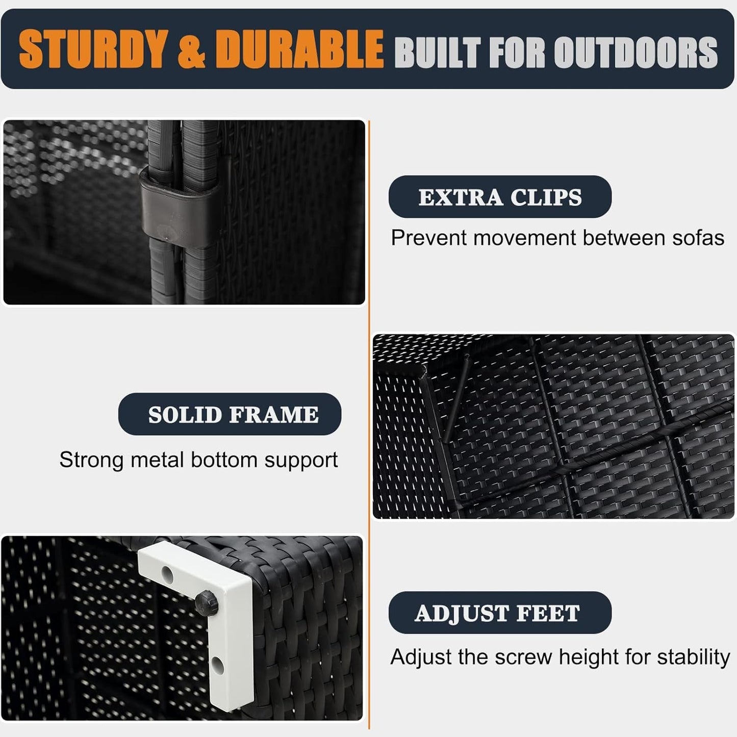 Patio Furniture Set with Fire Pit Table, 13 Pieces Outdoor All-Weather Wicker Conversation Sectional Chair Sofa Set-4