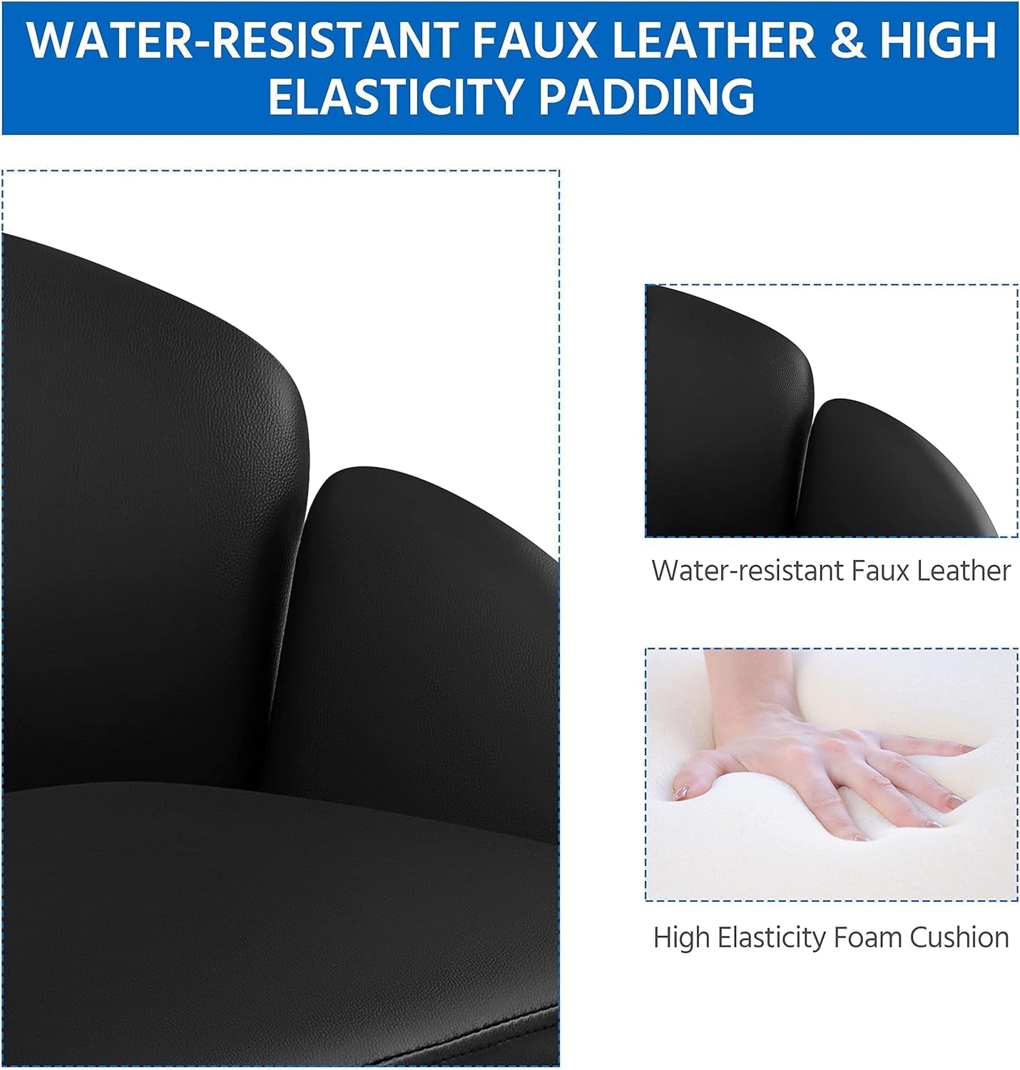 Cute Petal Desk Chair Home Office Swivel Upholstered Leather Makeup Vanity Desk Chair with Armrests for Bedroom Modern Computer Rolling Chair for Women Black-3