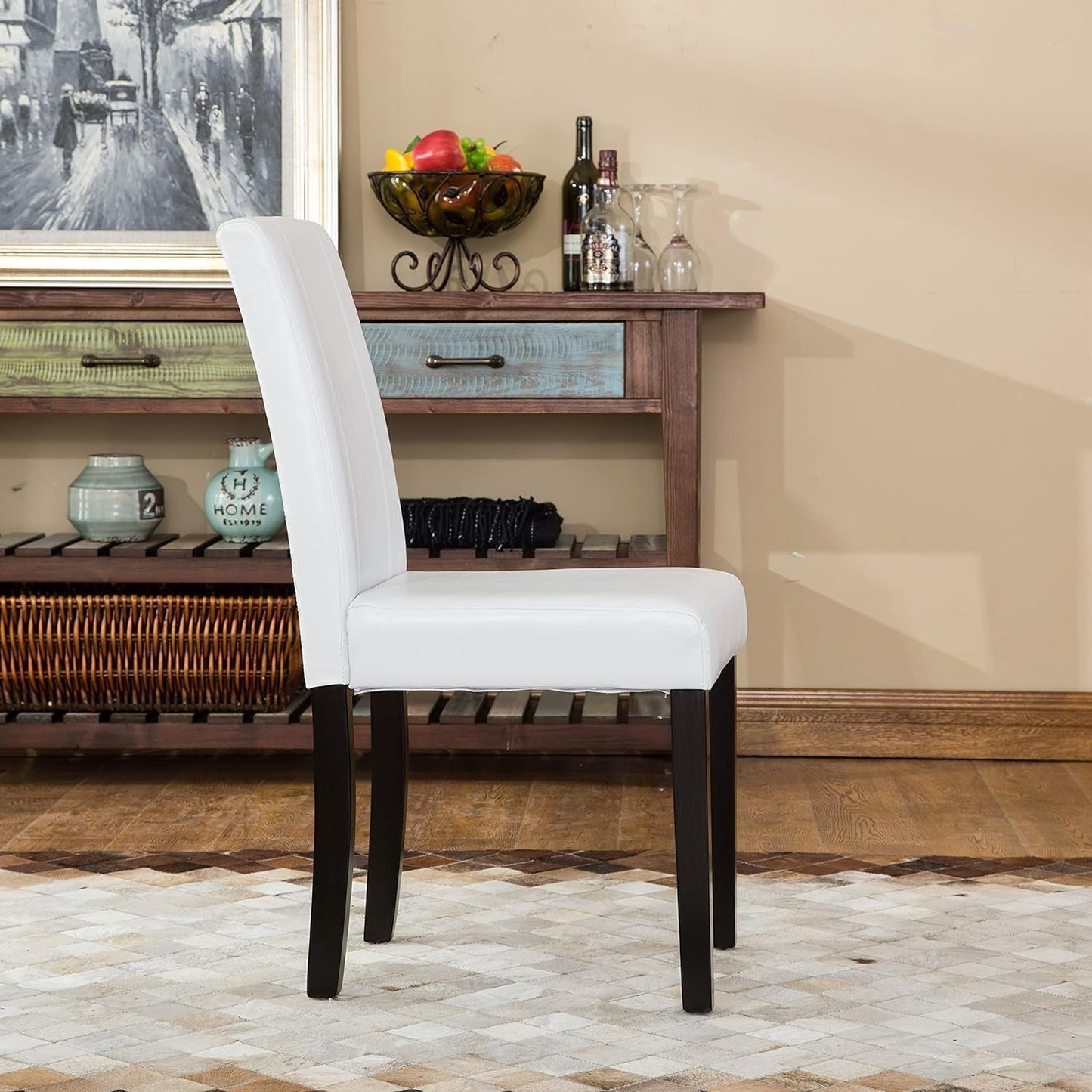 Urban Style Solid Wood Leatherette Padded Parson Chair, Off-White, Set of 2-4