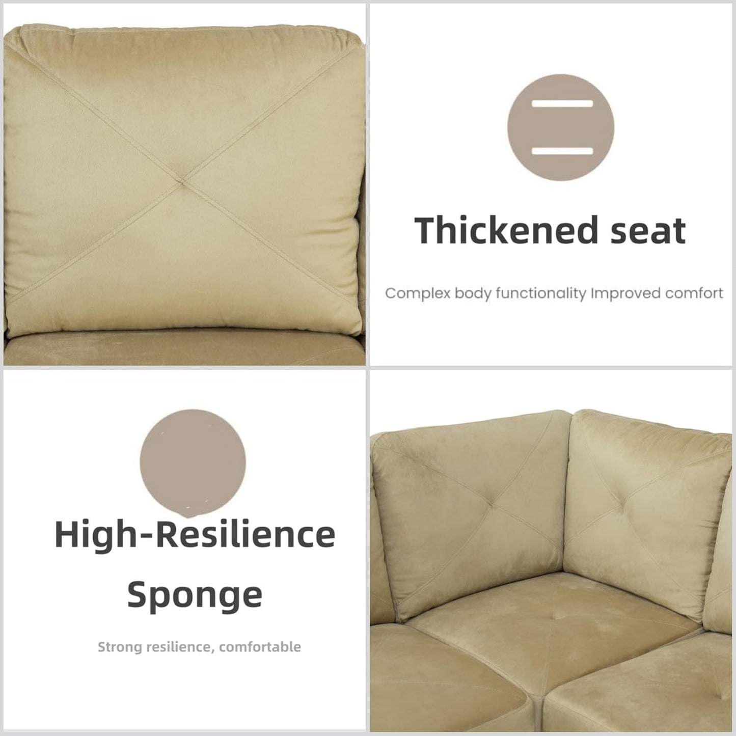L Shaped Sectional Couch Sofa, Modern Couches for Living Room, Comfy 4 Seat Modular Sectional Sofa with Ottoman Storage for Bedroom Apartment, Beige-4