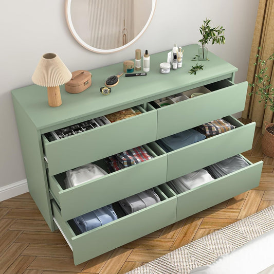 Dresser for Bedroom,Modern 6 Drawer Dresser with Deep Drawer,Storage Chest of Drawer,Wood Bedroom Dresser with Handle Free Design,Tv Stand Dresser for Living Room-1