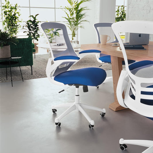 Kelista Office Chair, Ergonomic, Mid-Back, White Frame, Blue Mesh with Swivel-1