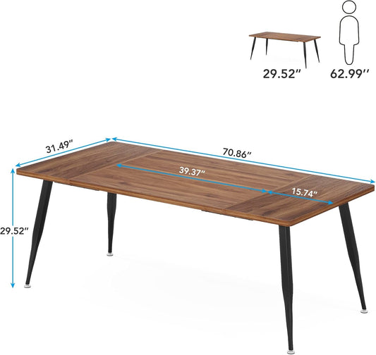70.9 Inch Large Dining Table for 6 to 8, Industrial Kitchen Table Furniture with Metal Legs, Modern Faux Wood Rectangular Dinner Table for Dining Room, Rustic Brown/Black-1