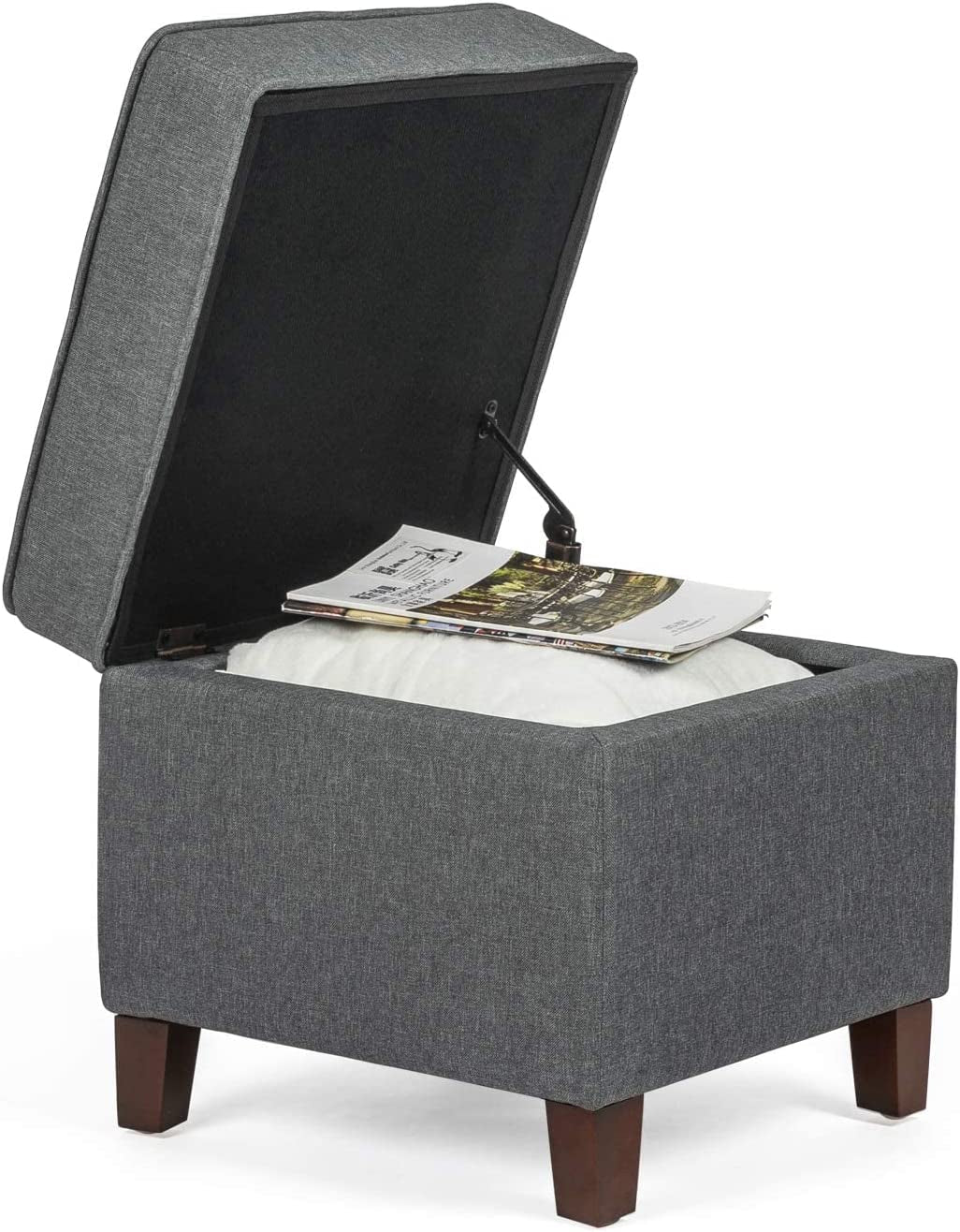 Dark Grey Ottoman with Wooden Legs and Storage-4