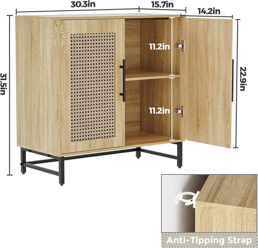 Natural Rattan Buffet Cabinet Modern Sideboard Storage Wood-1