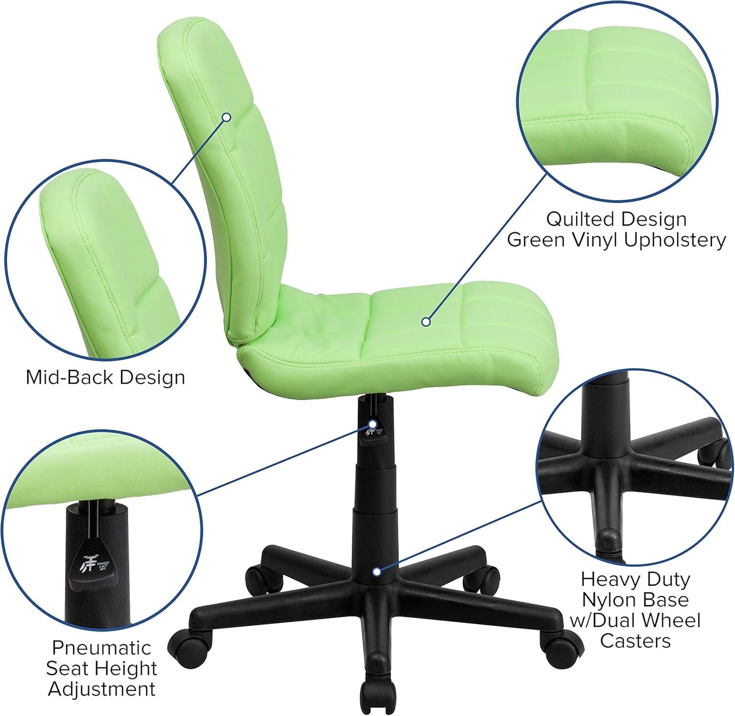 Clayton Mid-Back Green Quilted Vinyl Swivel Task Office Chair-4