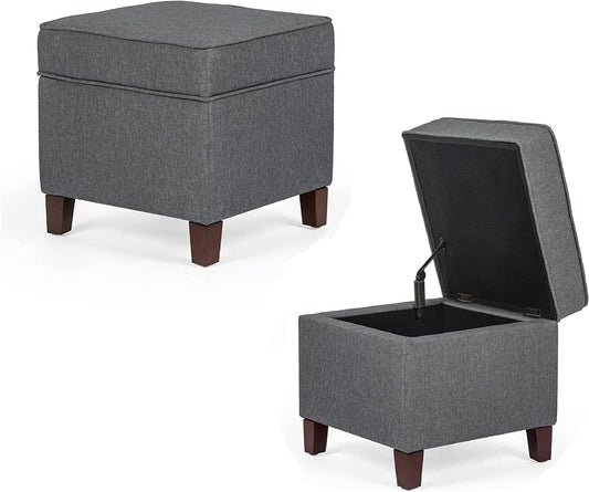 Dark Grey Ottoman with Wooden Legs and Storage-1
