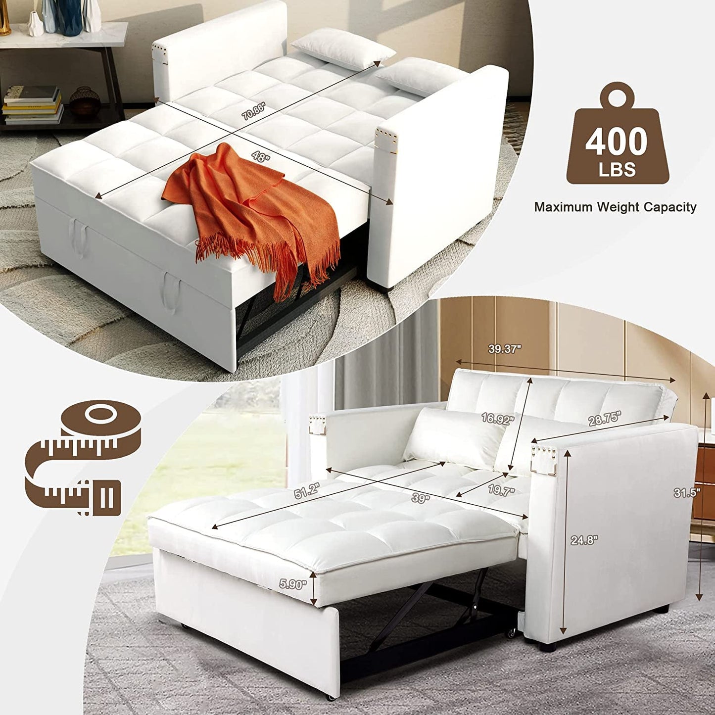 Multi-Functional Velvet Sleeper Sofa with Hidden Table-4
