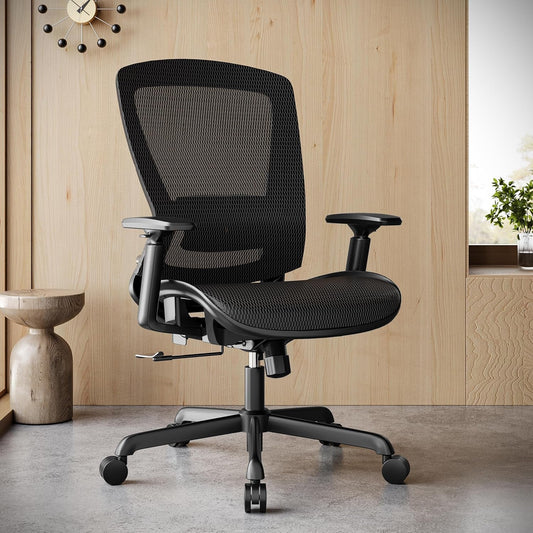 Mesh Office Chair,Ergonomic Computer Desk Chair,Sturdy Task Chair- Adjustable Lumbar Support & Armrests,Tilt Function,Comfort Wide Seat,Swivel Home Office Chair (Black)-1