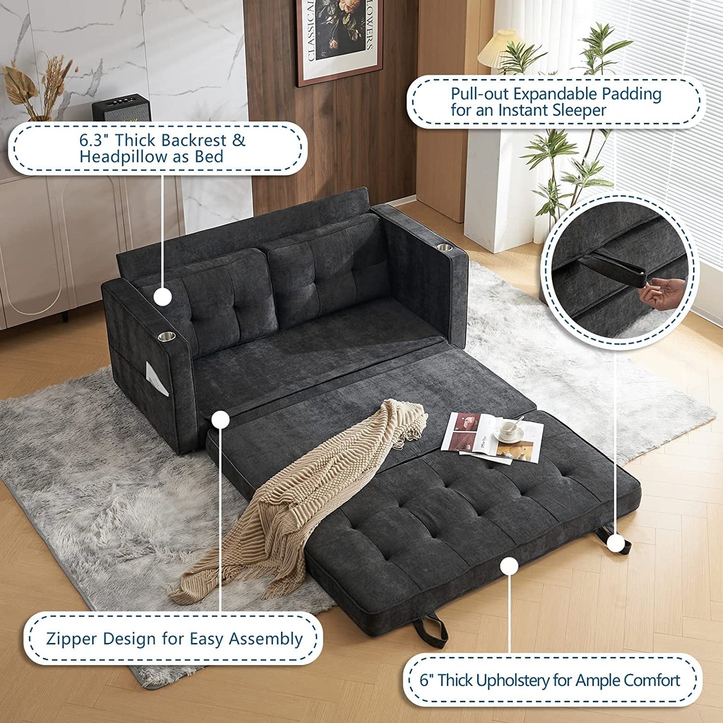 Upgraded Full Size Futon Sofa Bed, Convertible-4