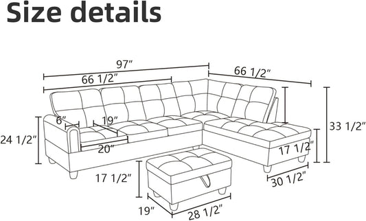 L Shaped Sectional Couches for Living Room, Modern Modular Sectional Sofa with Ottoman Storage, Comfy L Shaped Couch with Chaise for Bedroom Apartment Furniture, Beige-1