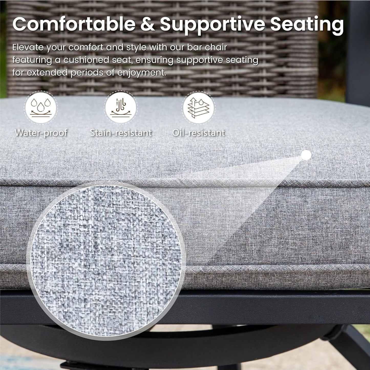 7PCS Patio Bar Set, Outdoor Swivel Bar Chairs with Rattan Backrest & Cushion,Large Patio Bar Table for 6,Patio High Furniture for Garden,Lawn-2