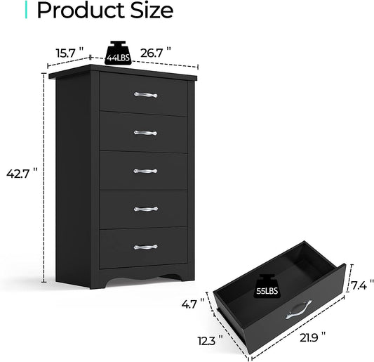 Black 5 Drawer Dresser, Nursery Organizer-1