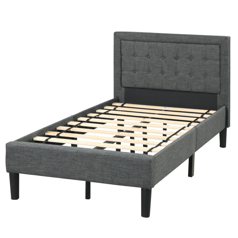 Twin Size Upholstered Bed Frame with Button Tufted Headboard-3