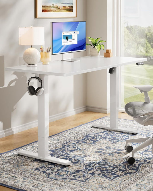Electric Standing Desk, 48" X 24" Whole Piece Desktop, Adjustable Height Computer Desk, 4 Height Memory Settings, Sit Stand up Desk for Home Office, White-1