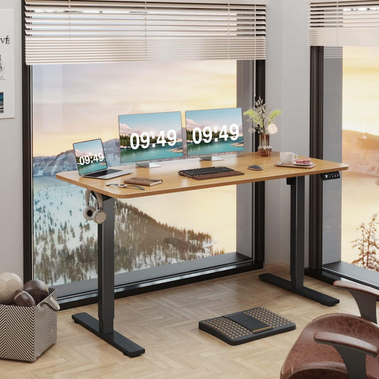 Electric Height Adjustable Standing Desk Large 55 X 24 Inches Sit Stand up Desk Home Office Computer Desk Memory Preset with T-Shaped Metal Bracket, Maple-1