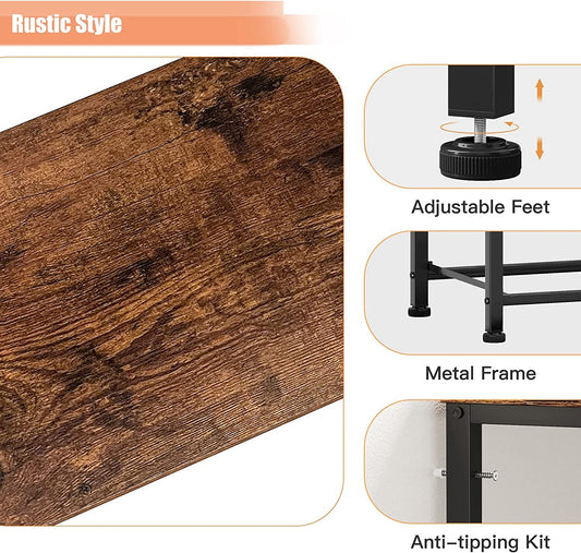 Rustic Brown Wooden Dresser with 7 Drawers and Open Shelves-1