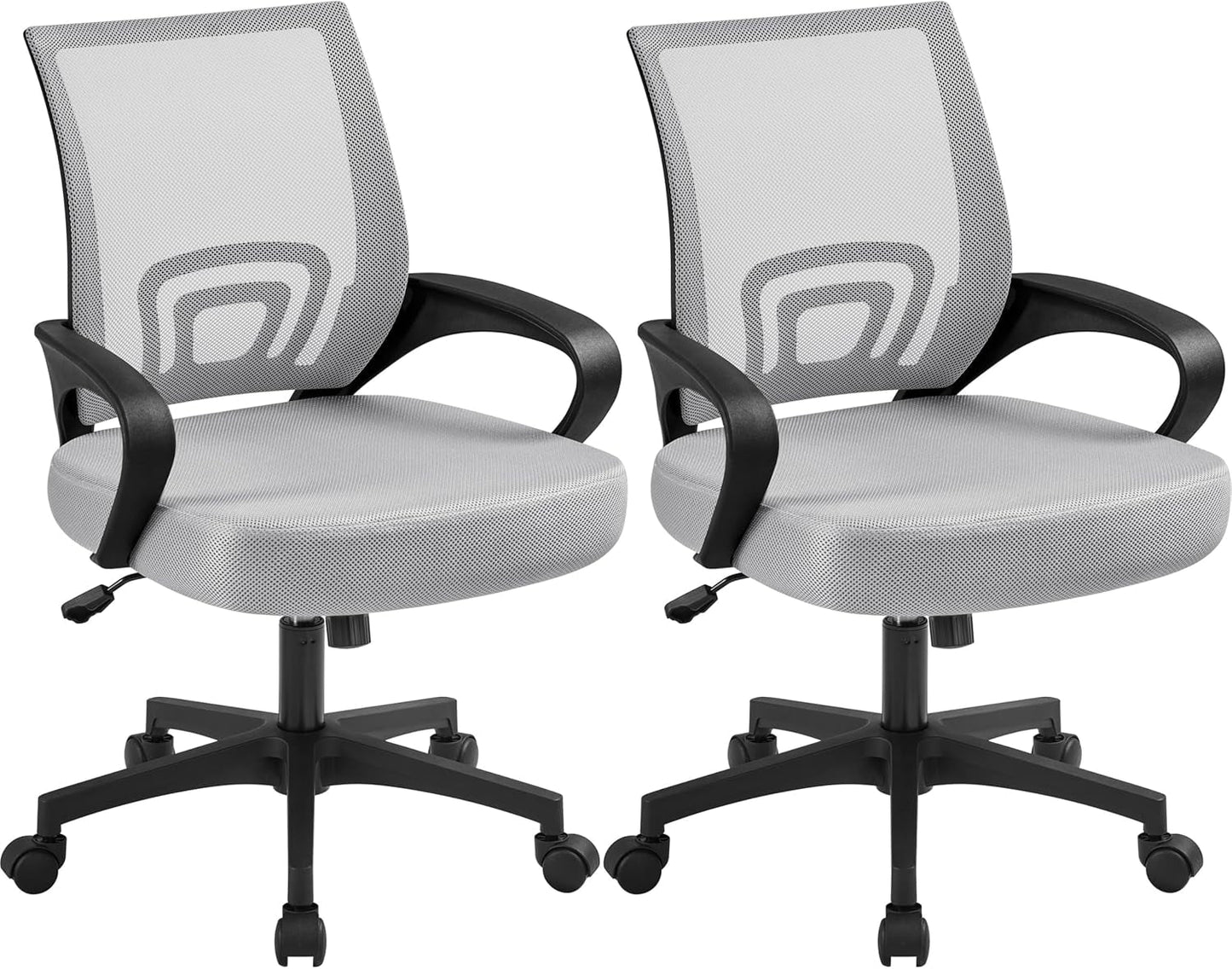 2Pcs Ergonomic Desk Chair Mesh Computer Chair with Lumbar Support Armrest Executive Rolling Swivel Adjustable Mid Back Task Chair for Women Adults, Grey-0