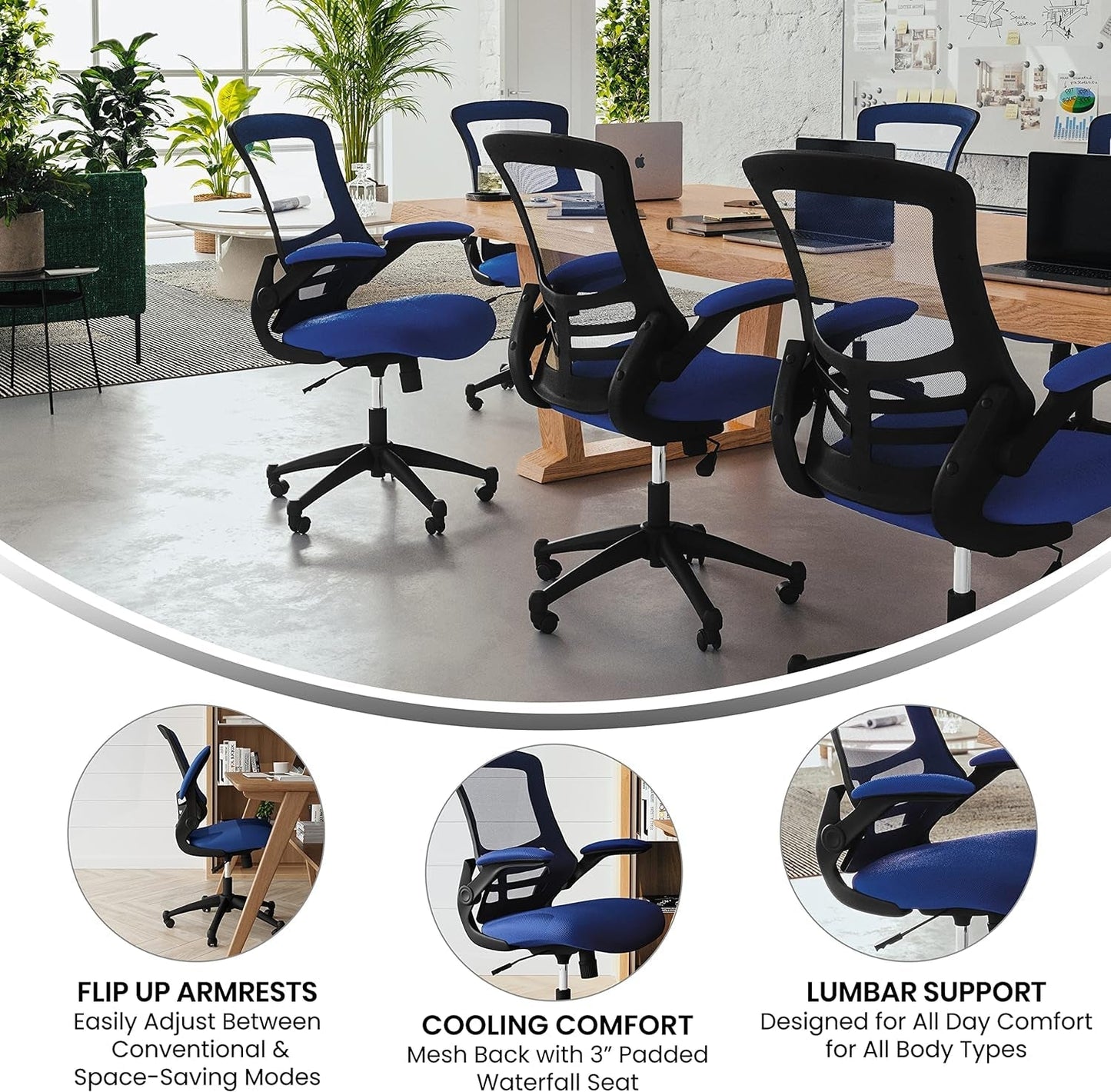Kelista Mid-Back Blue Mesh Swivel Ergonomic Task Office Chair with Flip-Up Arms-2