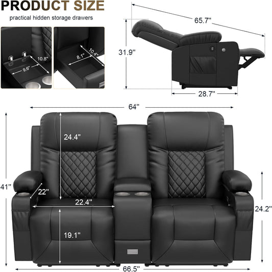 Living Room Furniture Set, Loveseat Recliner and 2PC Massage Recliner Chair, Luxury Reclining Sofa 3PC Set for Living Room (2+1+1)-1