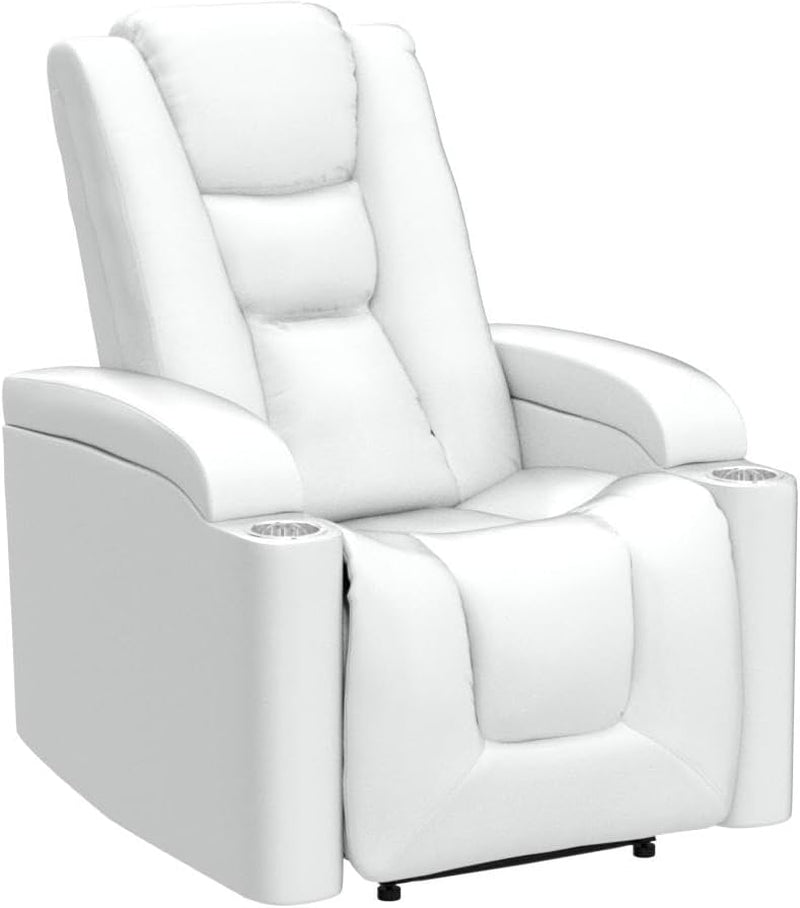 White Power Recliner Chair Electric Home Theater Seating Soft Leather Movie Chair for Living Room Overstuffed Single Reclining Sofa with Hidden Arm Storage, Cup Holders and USB Ports (Cream White)-4