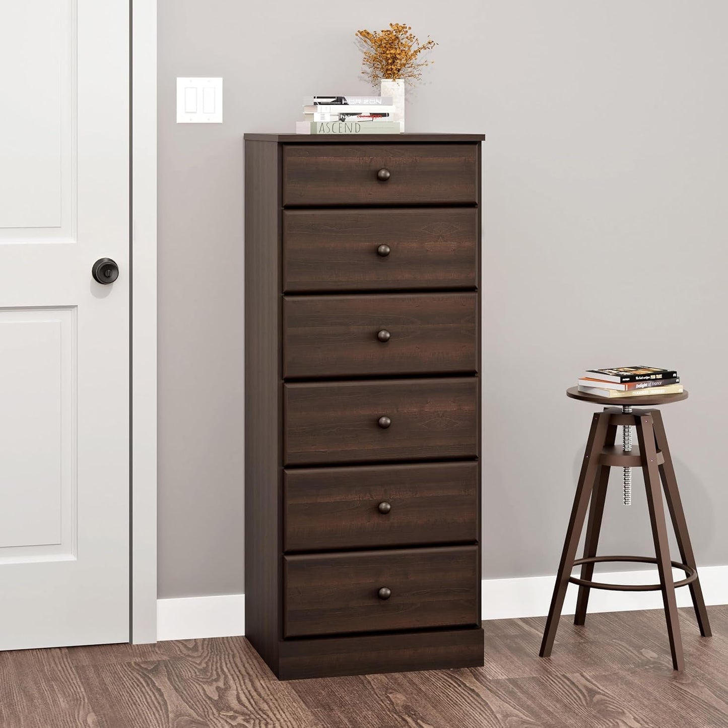 Astrid Tall Brown Dresser: 16.5"D X 19.75"W X 50"H, 6-Drawer Chest for Bedroom by - Perfect Chest of Drawers for Ample Storage-4