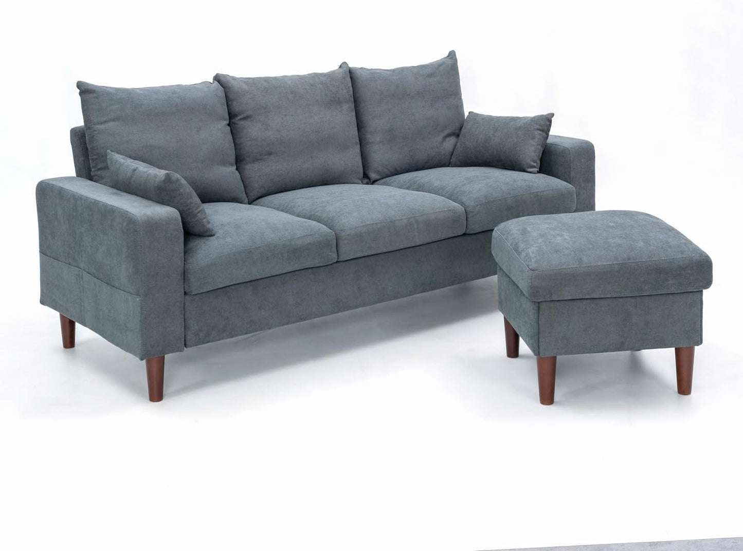 Fabric Corner Sofa Living Room Suite, 3 Seater with Ottoman Footstool, 3 Seater L Shape Sofa Set, Grey-0
