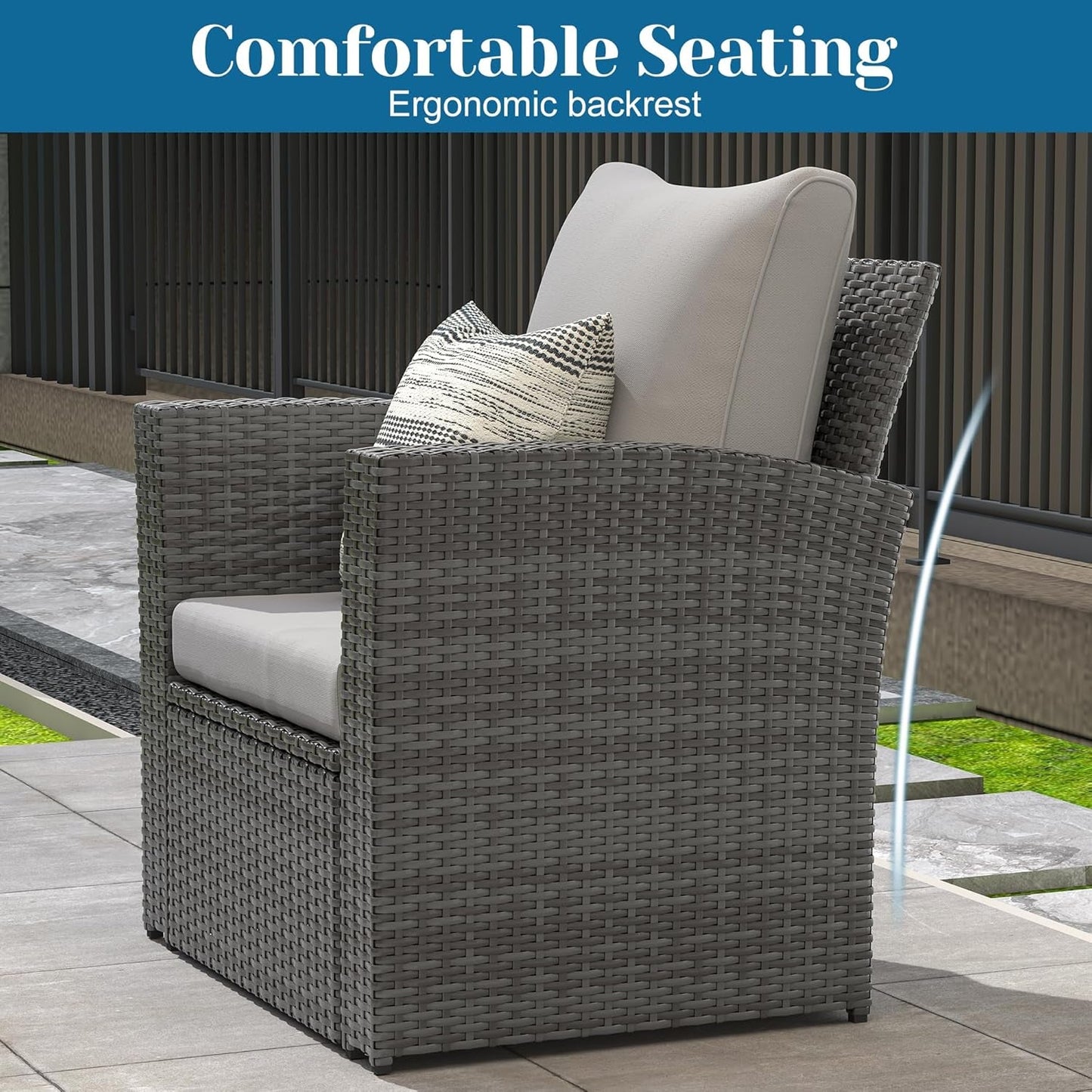4 Piece Patio Furniture Sets, All-Weather Wicker Conversation Sets, Outdoor Rattan Sectional Sofa Chair with Cushions and Coffee Table for Balcony, Garden, Backyard,Grey/Light Grey-1