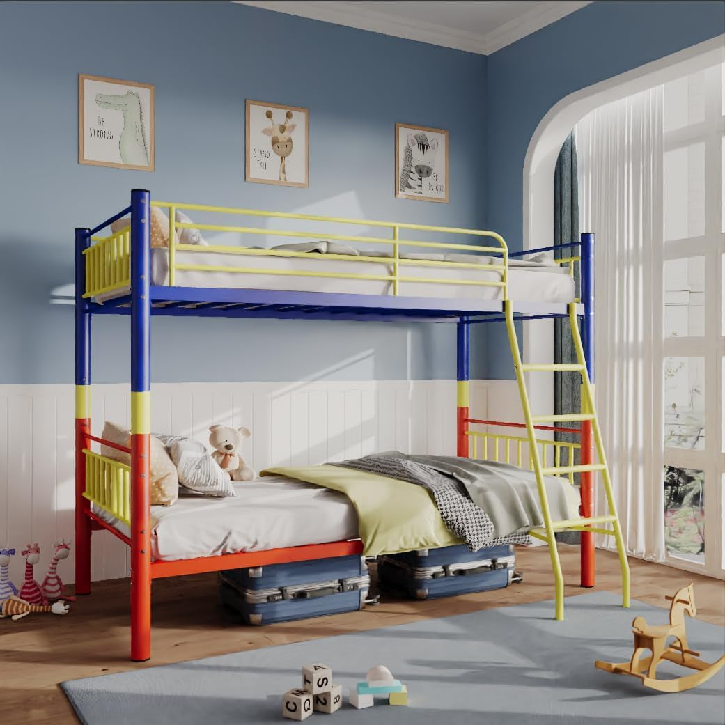 Metal Bunk Bed Twin over Twin,Twin over Full Bunk Bed,Bunk Bed Full over Full,Twin Bunk Beds for Kids with Safety Guardrail and Convertible Bunk Bed Design,Steel Bed for School, Bedroom-0