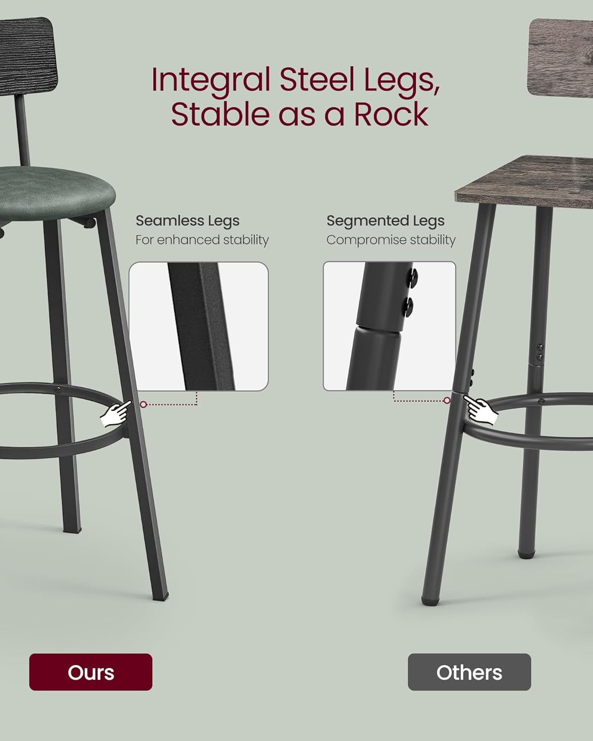 Bar Stools, Set of 2 PU Upholstered Breakfast Stools, 29.7-Inch Barstools with Back and Footrest, Simple Assembly, for Dining Room Kitchen Counter, Classic Black and Forest Green ULBC069C01-4