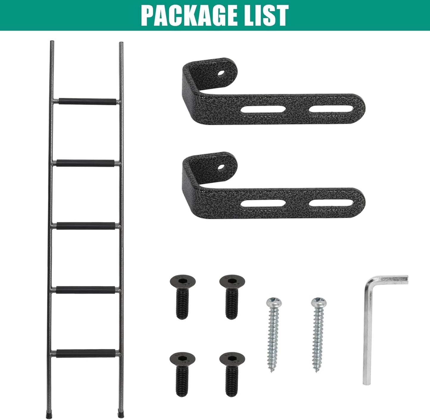 Anti-Slip RV Bunk Ladder, 72In Integrated Heavy Duty Steel Camper Bunk Bed Ladder with Anti-Slip Rubber Foot Pads and Hooks - Black-4