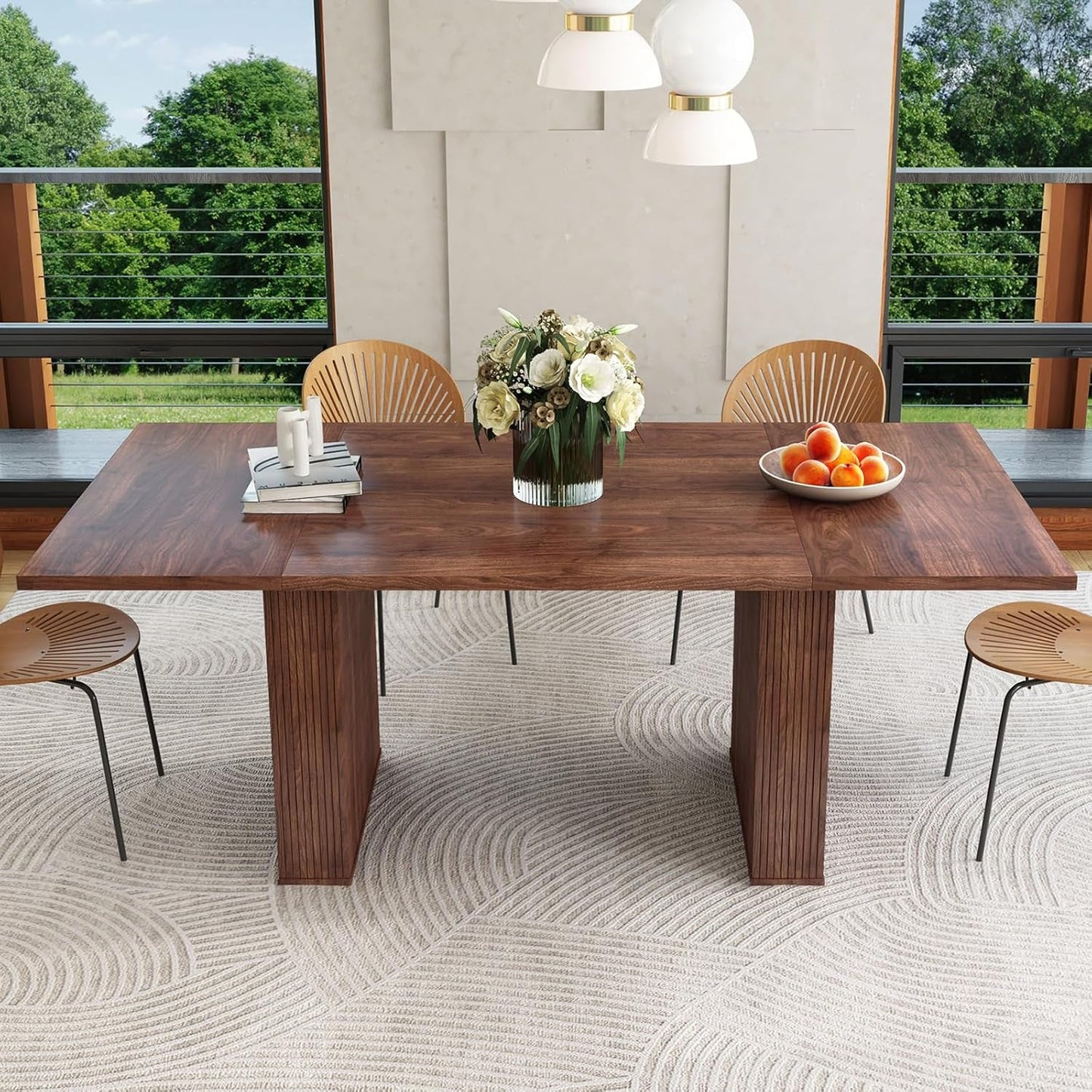 78 Inch Dining Table for 6 8 10, Modern Farmhouse Rectangular Kitchen Table, Long Dining Room Tables with Wood Strip Base for Kitchen Living Room (Walnut)-0