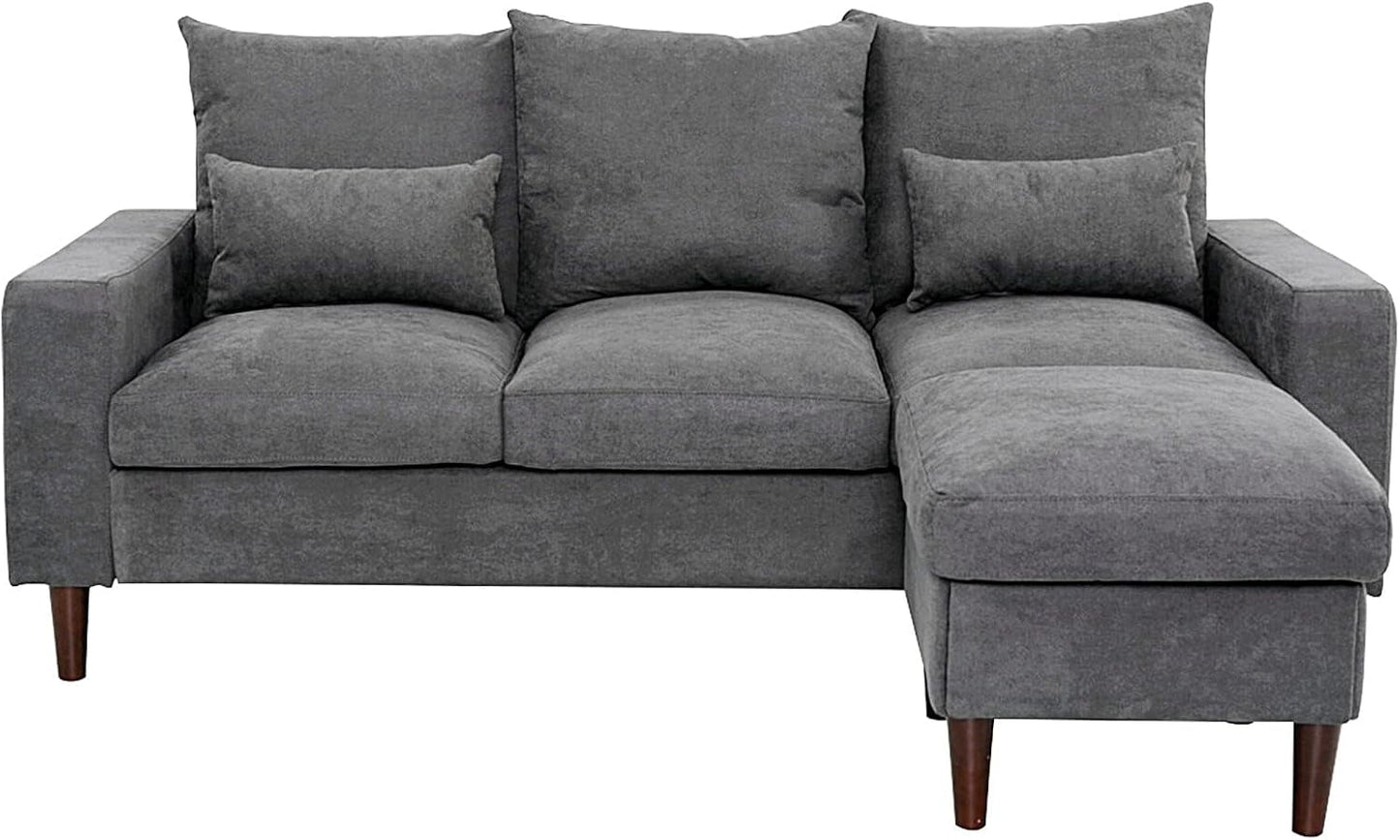 Fabric Corner Sofa Living Room Suite, 3 Seater with Ottoman Footstool, 3 Seater L Shape Sofa Set, Grey-3