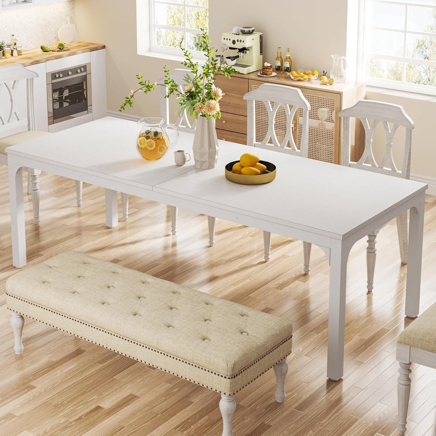 White Dining Table for 6-8 Person, 78-Inch Large Long Rectangle Kitchen Dinner Table for Dining Room, 78.7 X 27.5 X 29.5 Inches(Only Table)-1