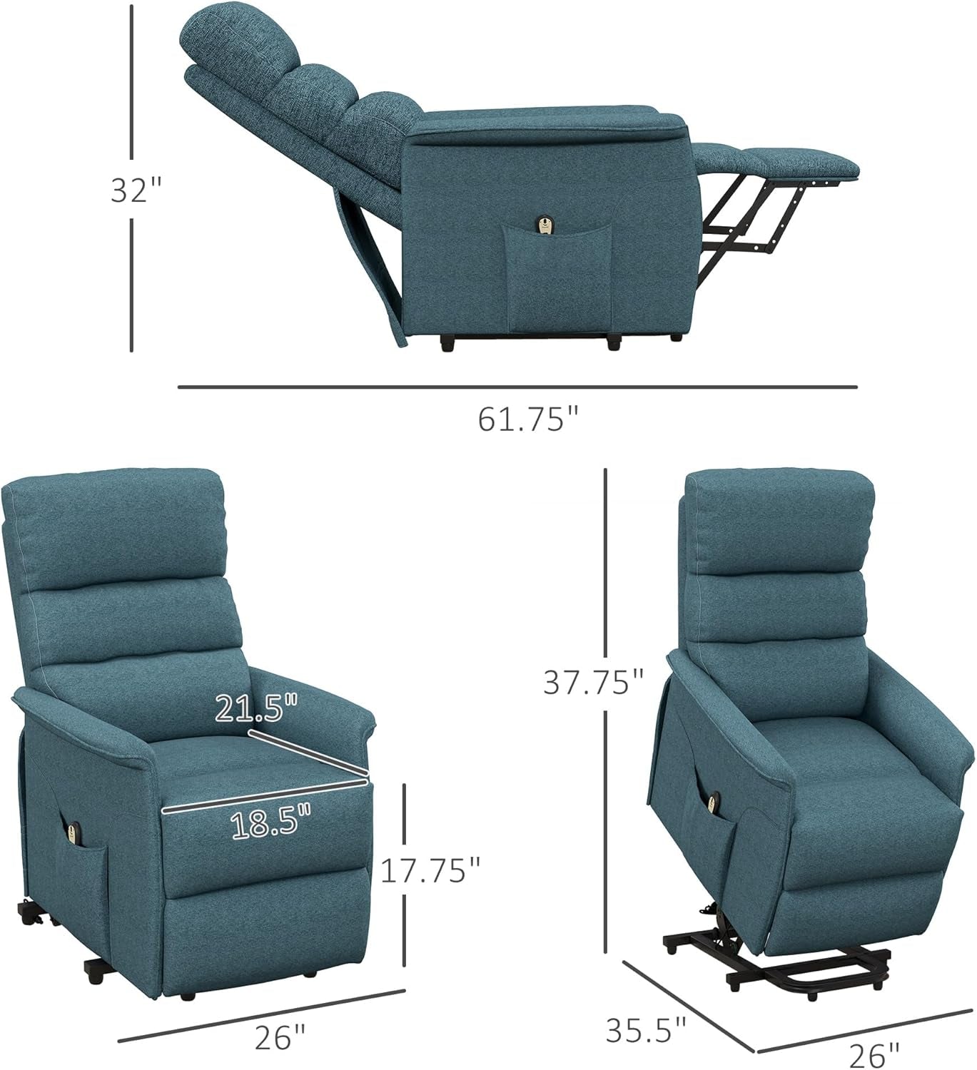 Power Lift Recliner Chair for Elderly, Easy Assembly, Fabric Lift Chair for Adults, Recliner Sofa with Remote Control, Side Pockets for Living Room, Blue-2