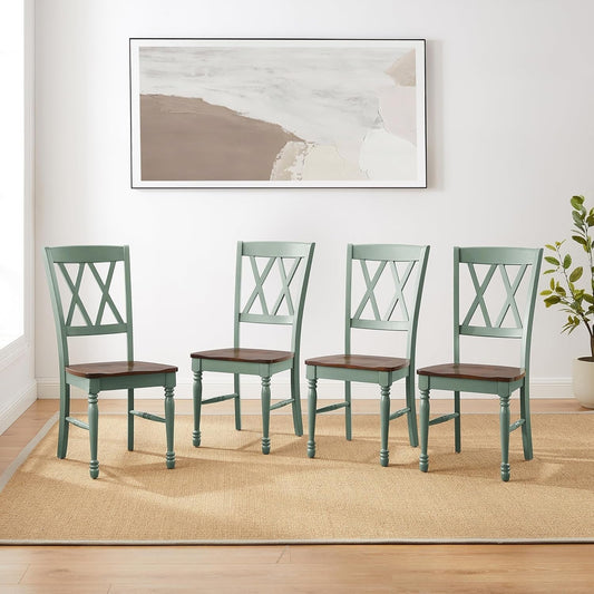 Shelby Traditional Wood X-Back Dining Room Chairs Set of 4, Kitchen Chair, Distressed Teal-1