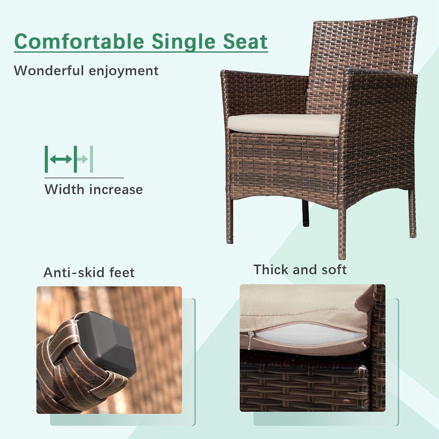 Patio Furniture 4 Pieces Conversation Sets Outdoor Wicker Rattan Chairs Garden Backyard Balcony Porch Poolside Loveseat with Soft Cushion and Glass Table, Brown and Beige-4