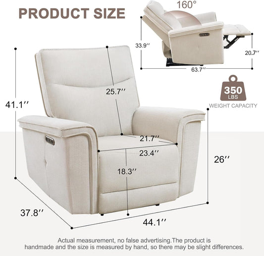 Oversized Power Recliner Chair with Massage and Heat, Upgraded Chenille 44'' Extra Wide Recliner Chairs for Adults with Power Headrest, Electric Recliner for Living Room, Beige-1