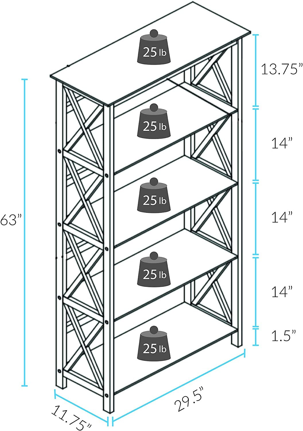 Espresso Montego Bookcase with 5 Shelves (New)-3