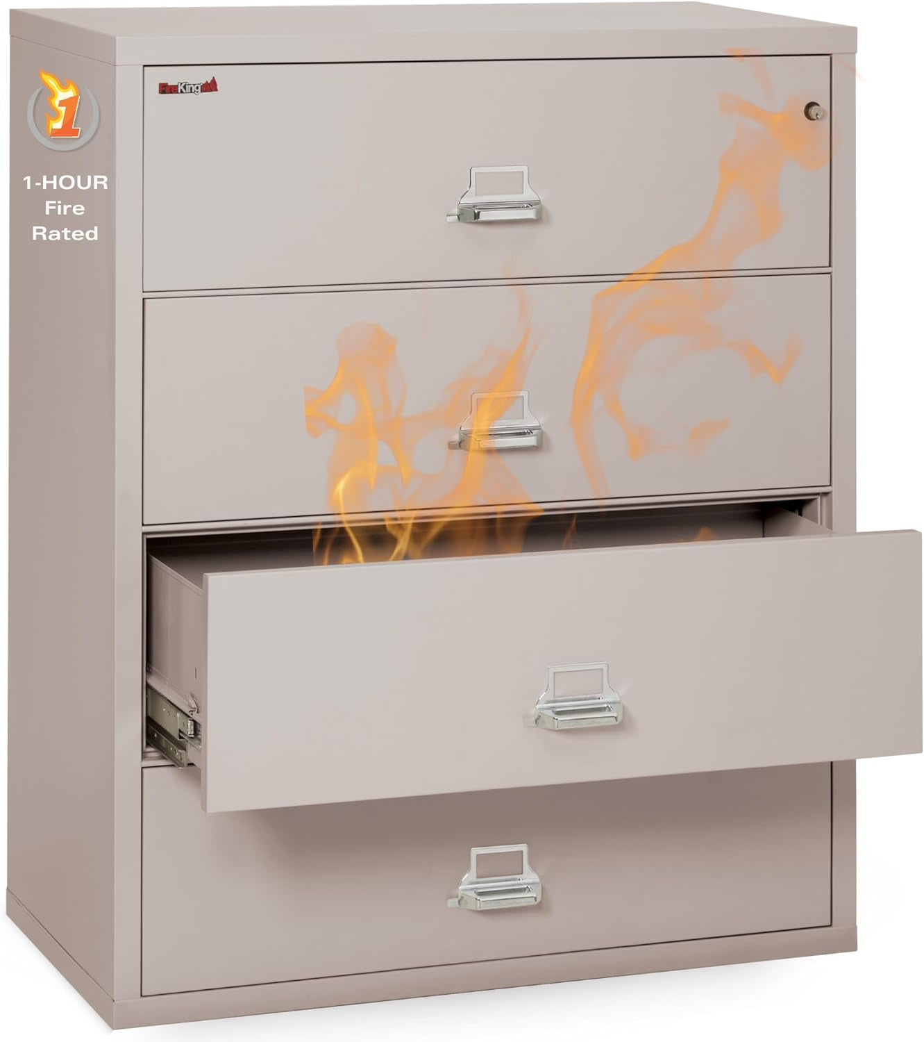Lateral 4 Drawer Legal and Letter Fire Safe File Cabinet with Key Lock, 1 Hour Fire Rated, UL Rated & Water Resistant Home Safe, Filing Cabinet, Made in the USA, Platinum-0