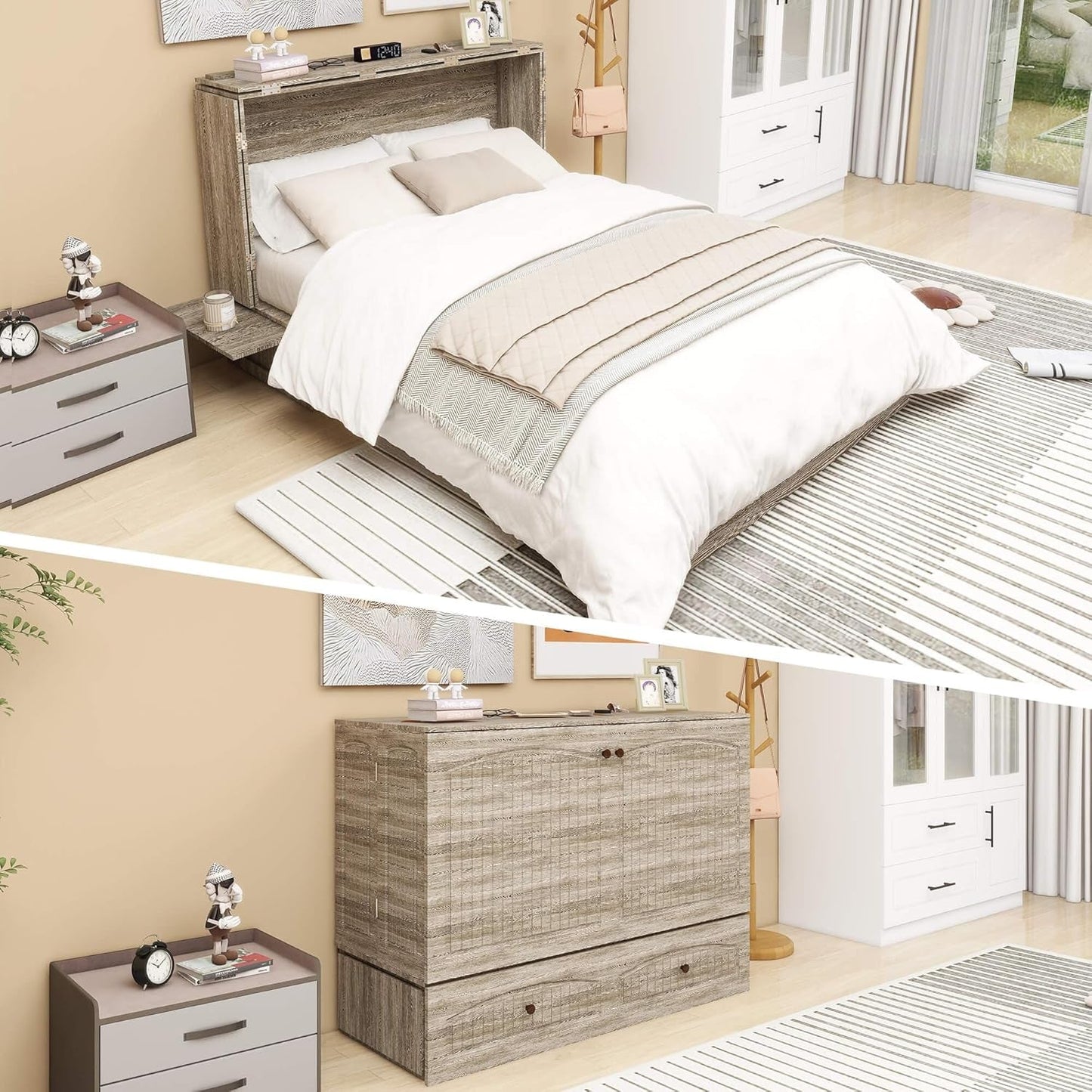 Queen Murphy Bed Cabinet with Charging Station and Storage-5