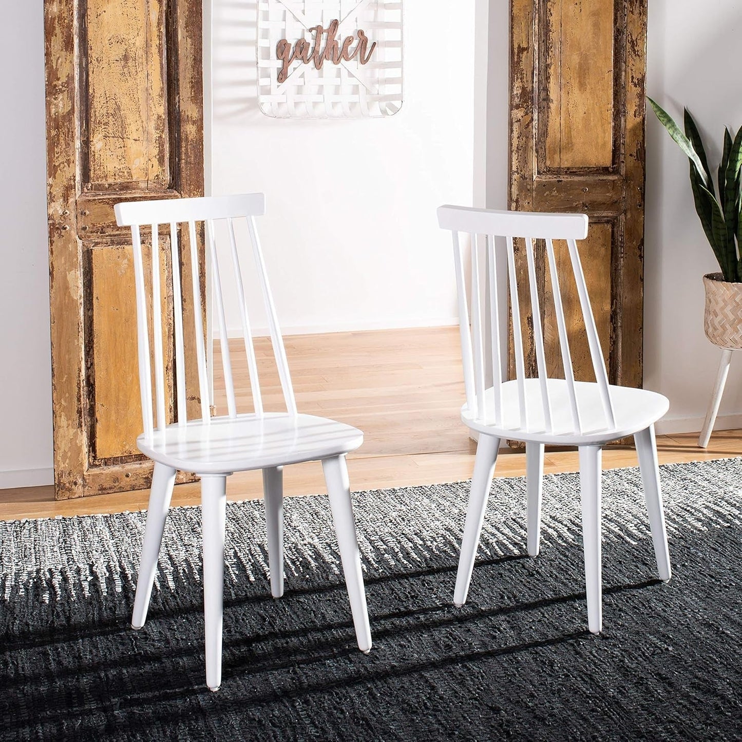 American Homes Collection Burris Country Farmhouse White Spindle Side Chair (Set of 2)-1