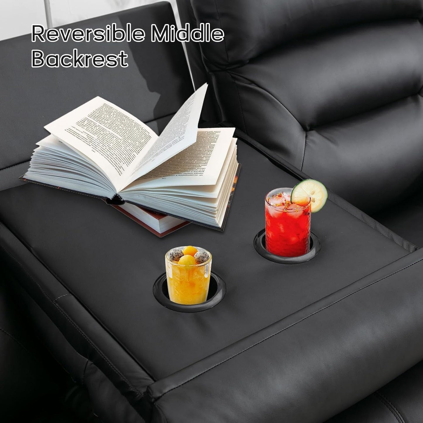 Faux Leather Power Recliner Sofa Set, Electric Recliner Chair, Loveseat Reclining Sofa and 3 Seat Recliner Sofa, Couch Set for Living Room, Bedroom Furniture, Meeting Room, Black-4