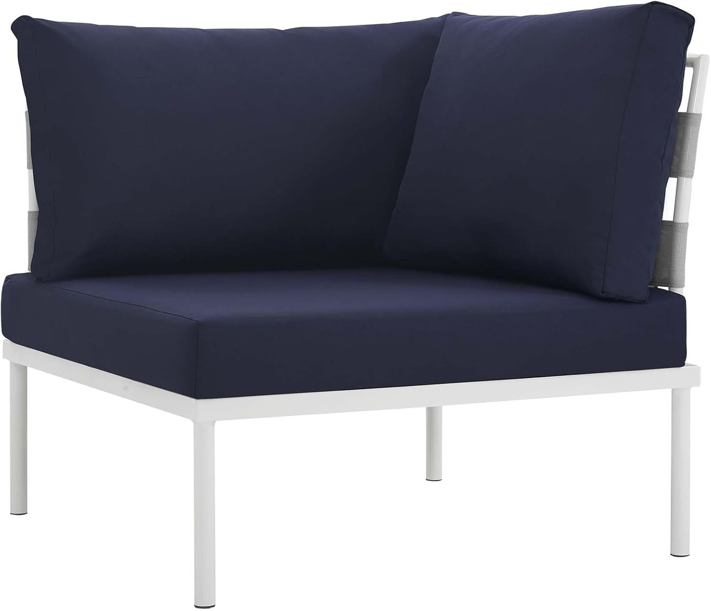 Harmony 8-Piece Aluminum Outdoor Patio Furniture Sectional Sofa Set with Cushions in White Navy-4